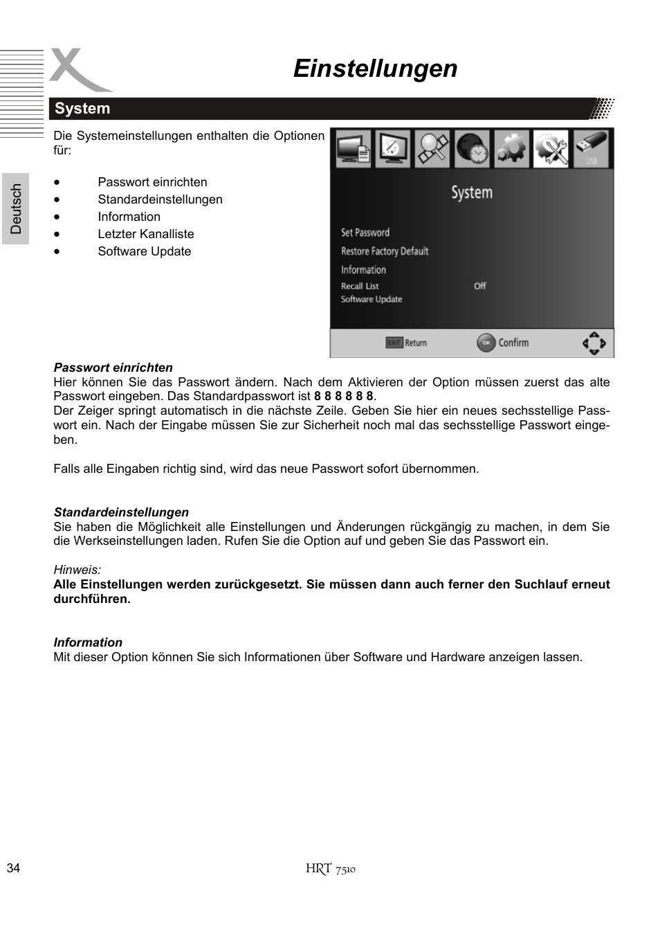 Einstellungen | Xoro HRT 7510 User Manual | Page 34 / 102