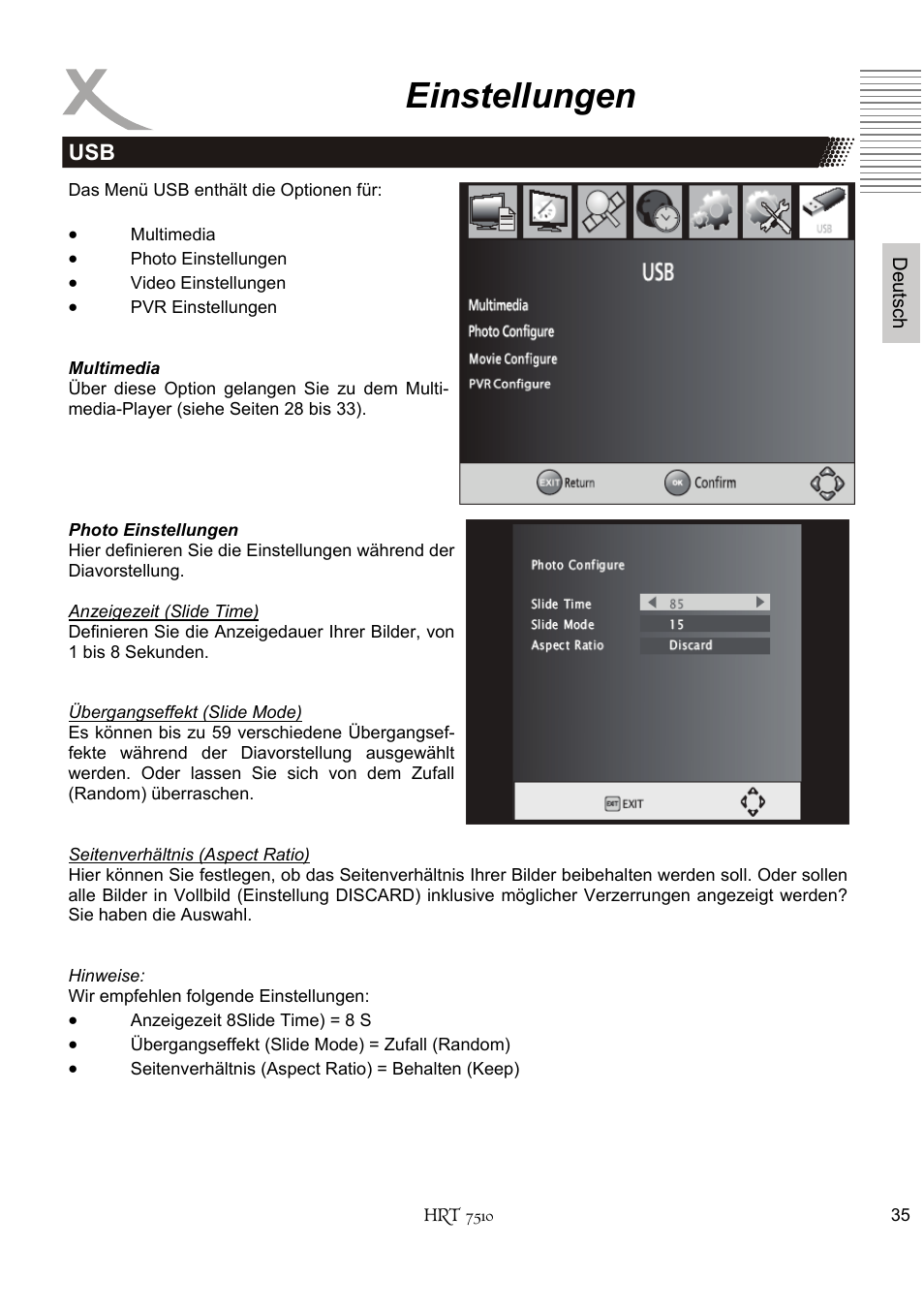 Einstellungen | Xoro HRT 7510 User Manual | Page 35 / 102