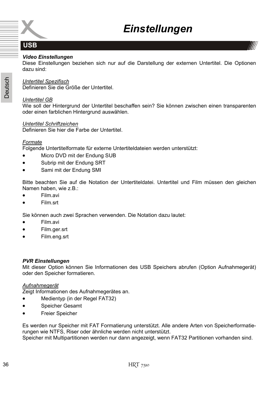 Einstellungen | Xoro HRT 7510 User Manual | Page 36 / 102