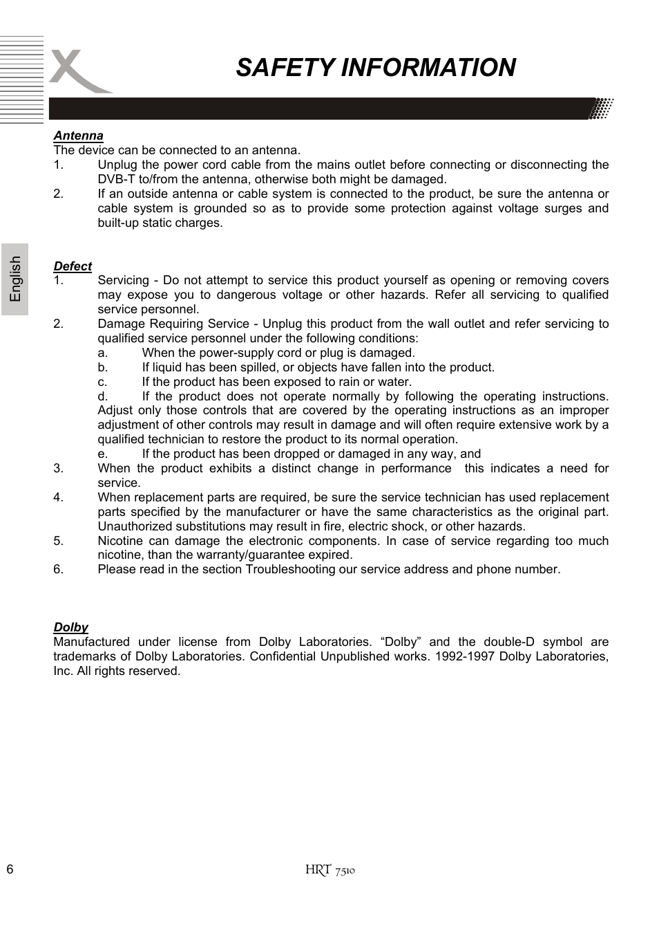 Safety information | Xoro HRT 7510 User Manual | Page 46 / 102