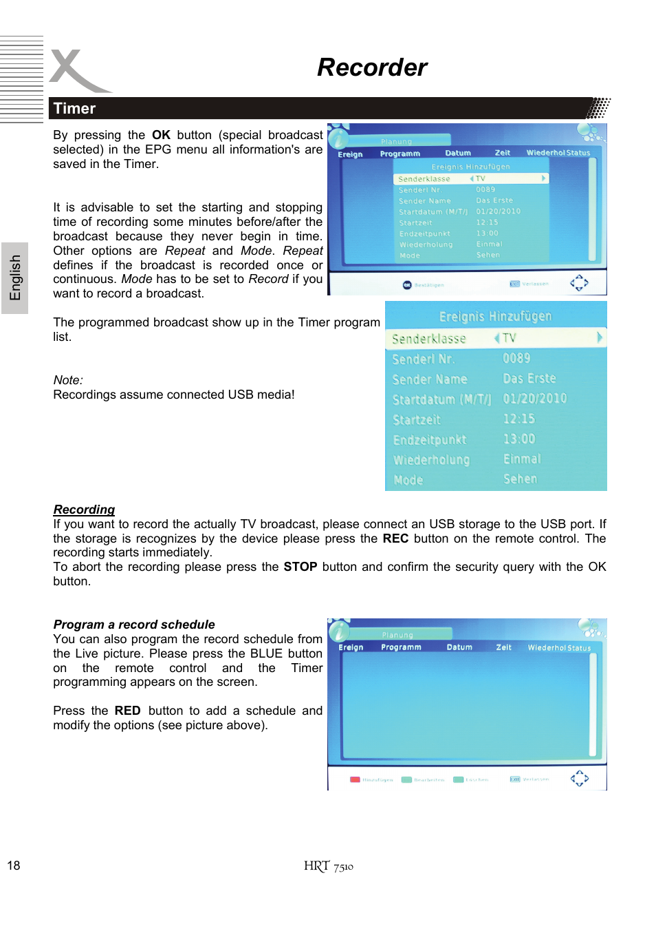 Recorder | Xoro HRT 7510 User Manual | Page 58 / 102