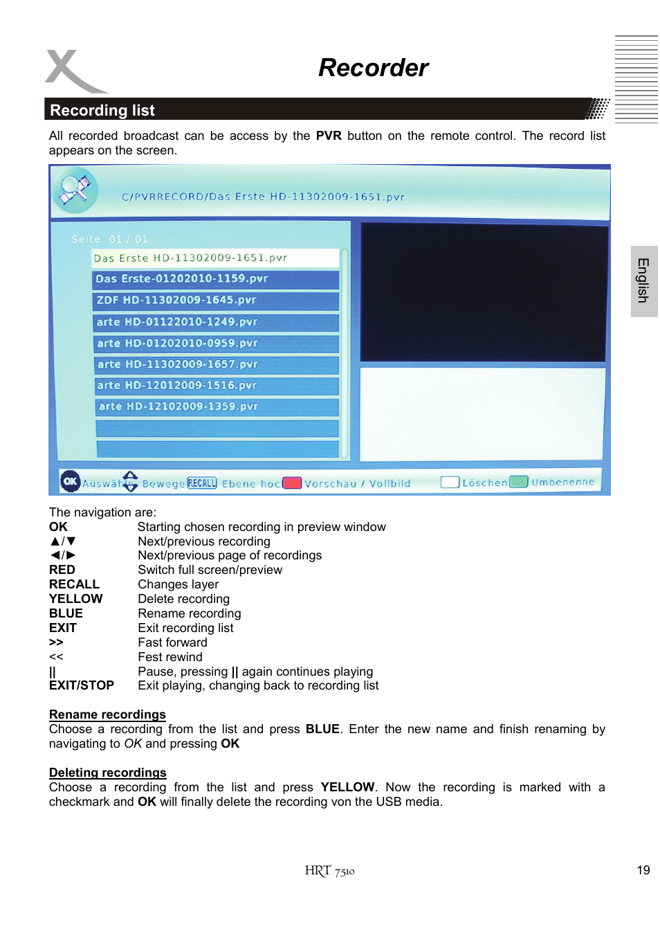 Recorder | Xoro HRT 7510 User Manual | Page 59 / 102