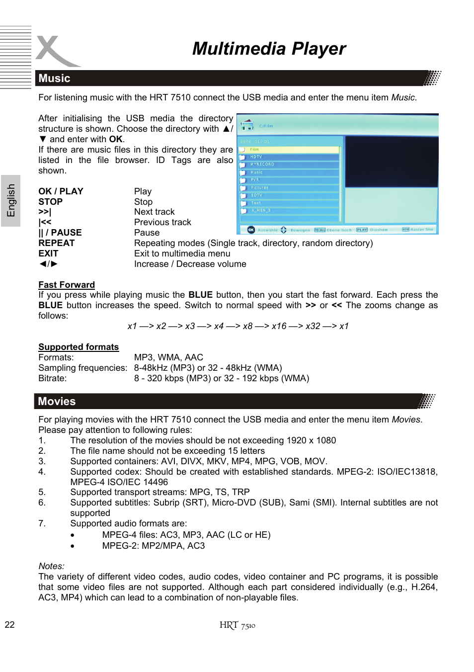 Multimedia player | Xoro HRT 7510 User Manual | Page 62 / 102