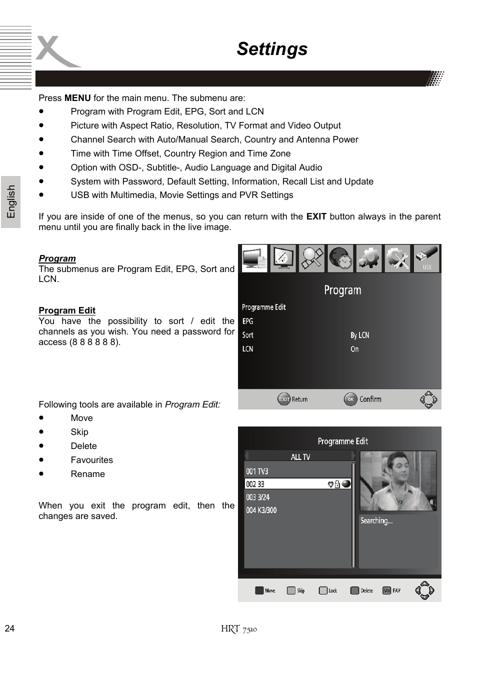 Settings | Xoro HRT 7510 User Manual | Page 64 / 102