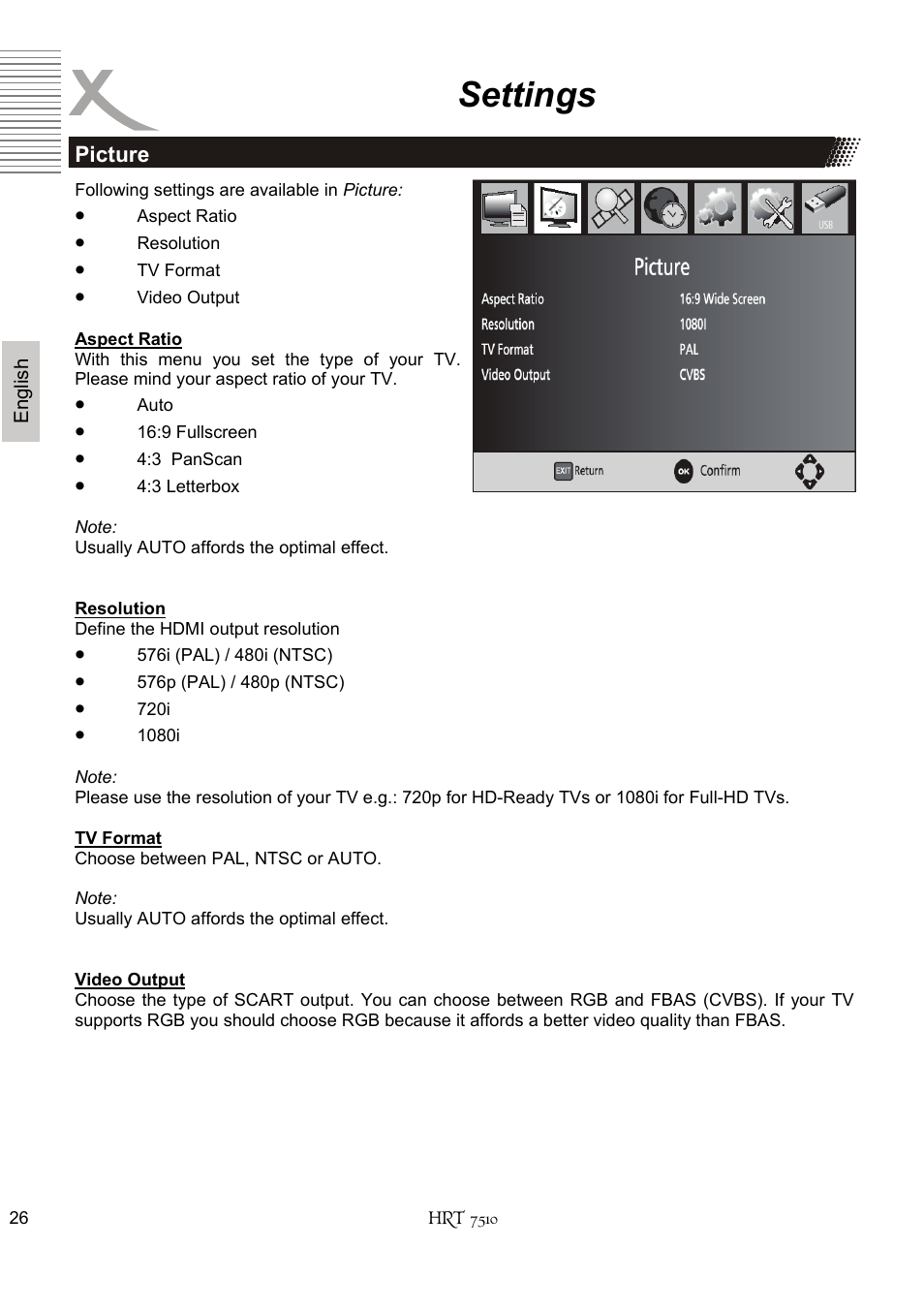 Settings | Xoro HRT 7510 User Manual | Page 66 / 102