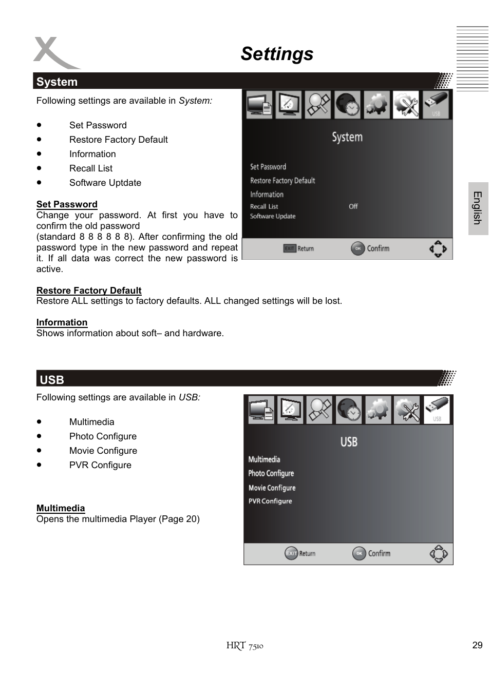 Settings | Xoro HRT 7510 User Manual | Page 69 / 102