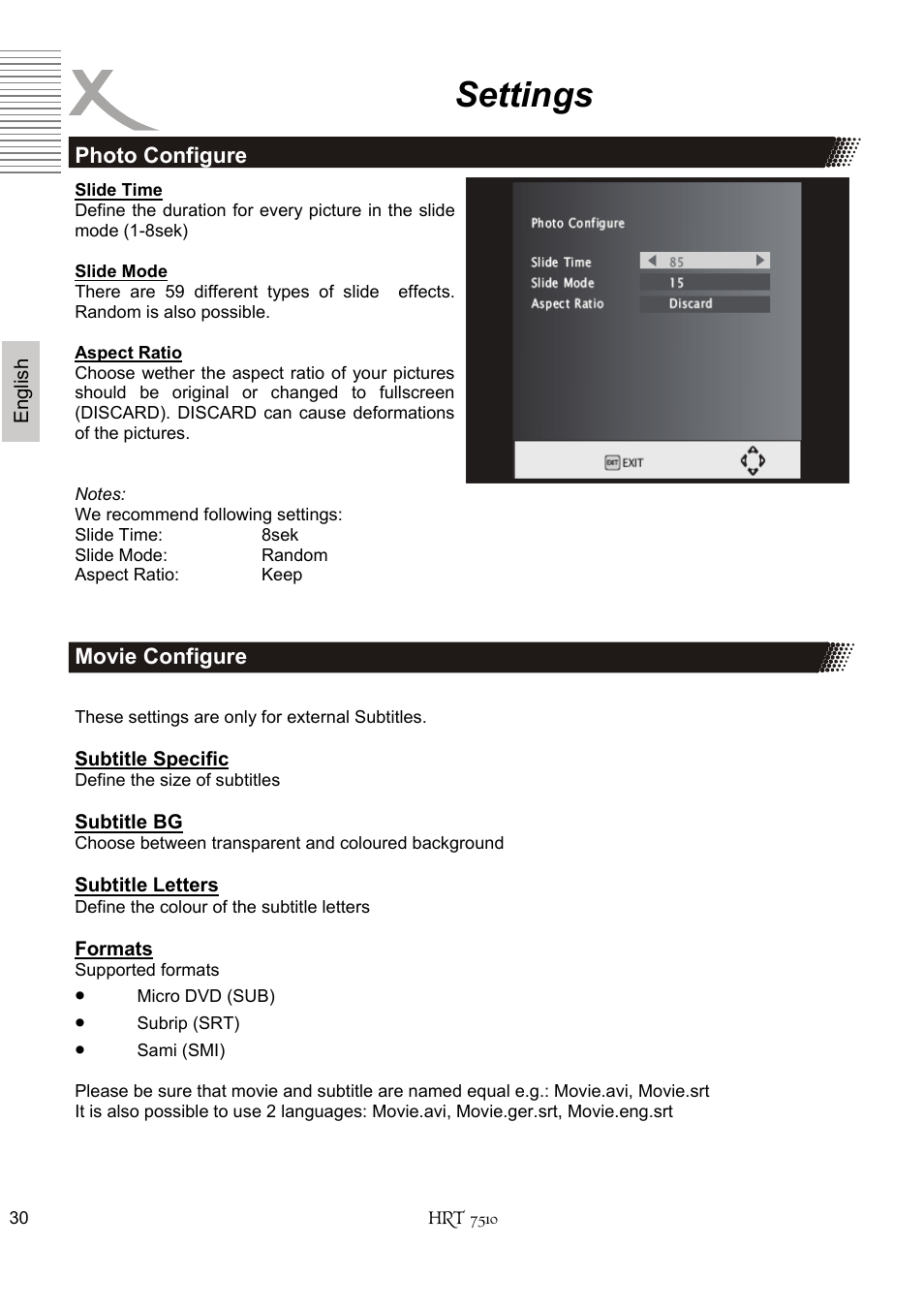 Settings | Xoro HRT 7510 User Manual | Page 70 / 102