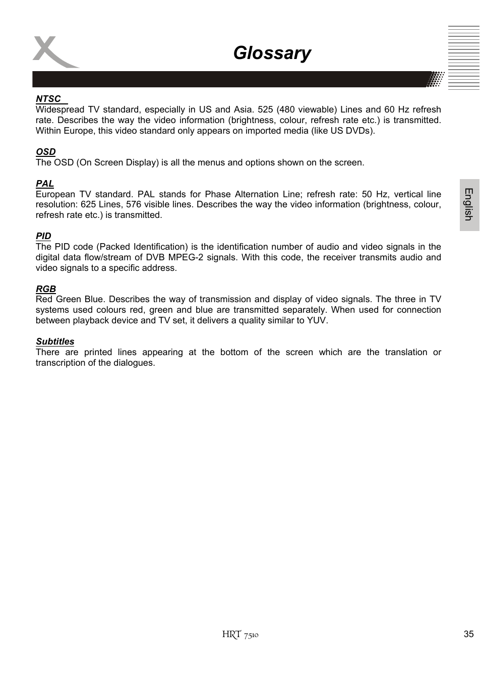 Glossary | Xoro HRT 7510 User Manual | Page 75 / 102