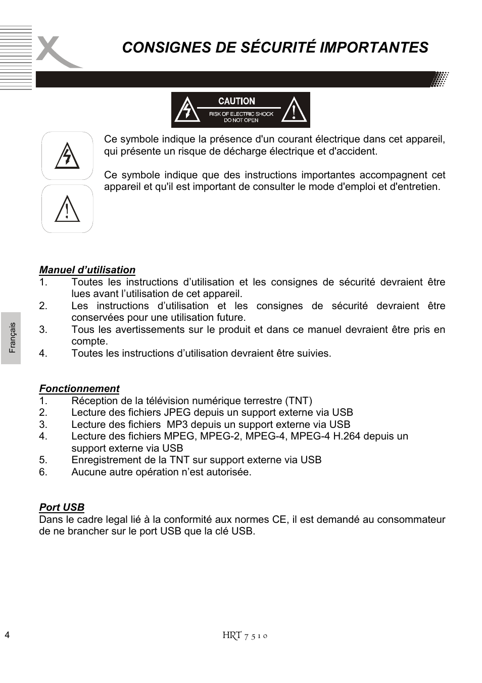 Consignes de sécurité importantes | Xoro HRT 7510 User Manual | Page 78 / 102