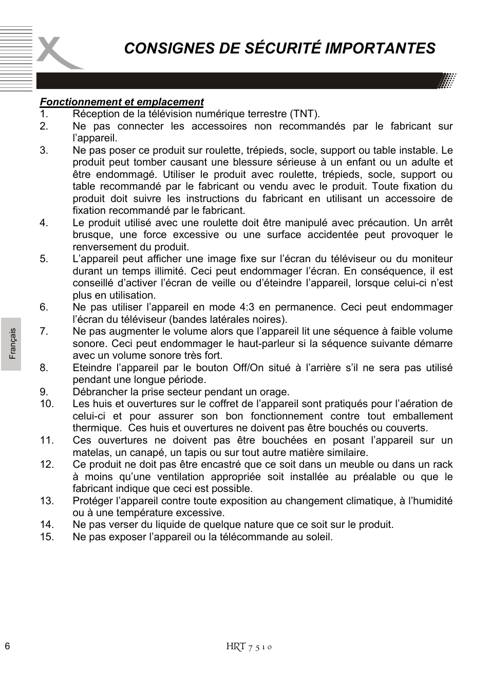 Consignes de sécurité importantes | Xoro HRT 7510 User Manual | Page 80 / 102