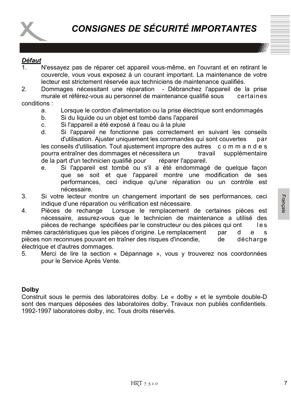 Consignes de sécurité importantes | Xoro HRT 7510 User Manual | Page 81 / 102