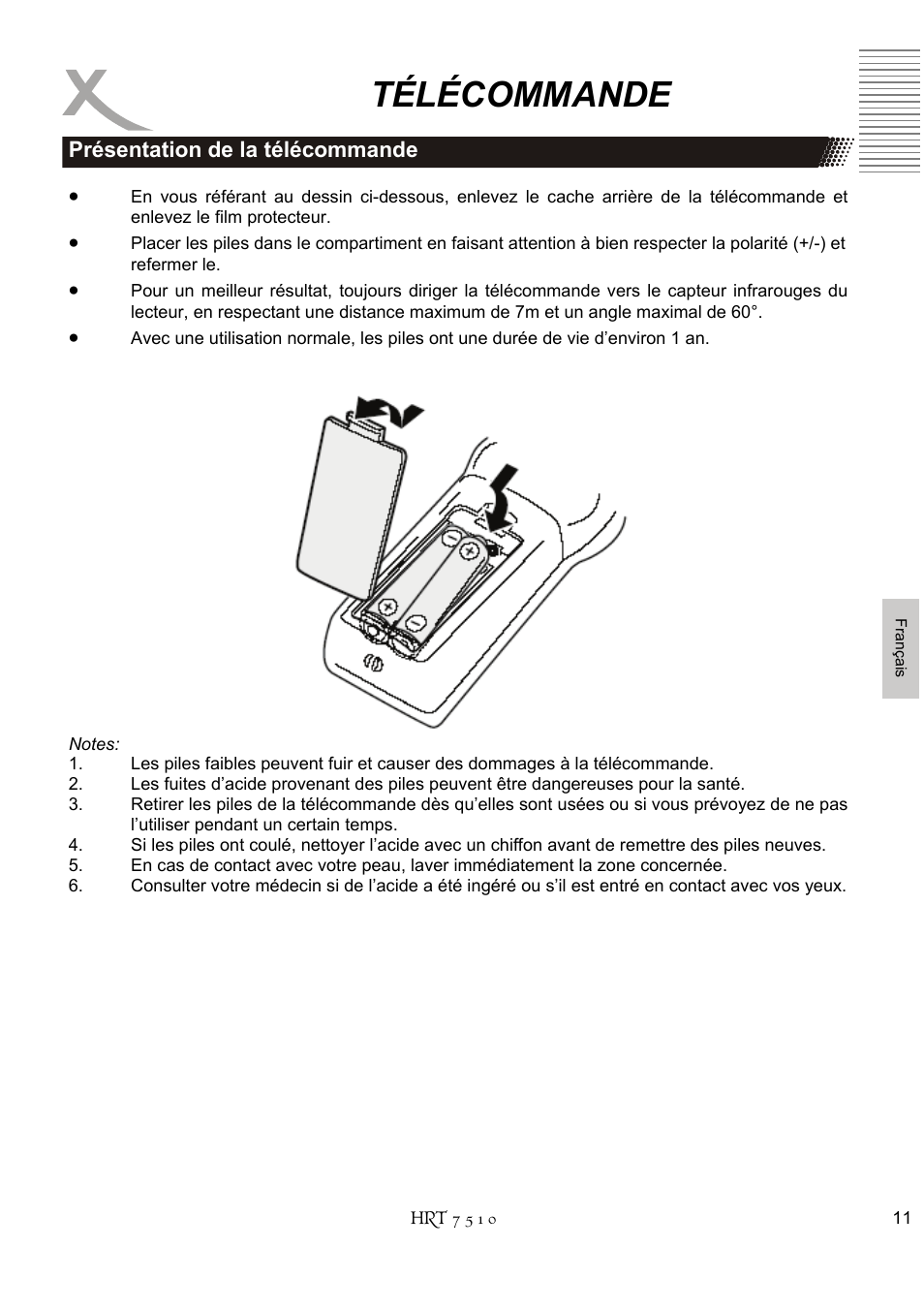 Télécommande | Xoro HRT 7510 User Manual | Page 85 / 102