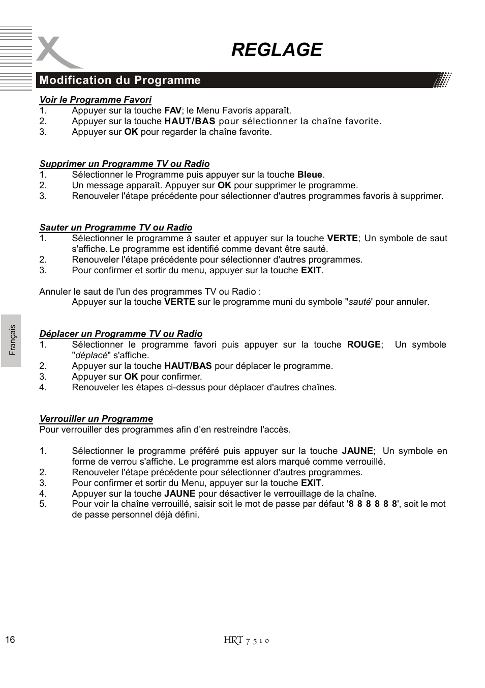 Reglage, Modification du programme | Xoro HRT 7510 User Manual | Page 90 / 102