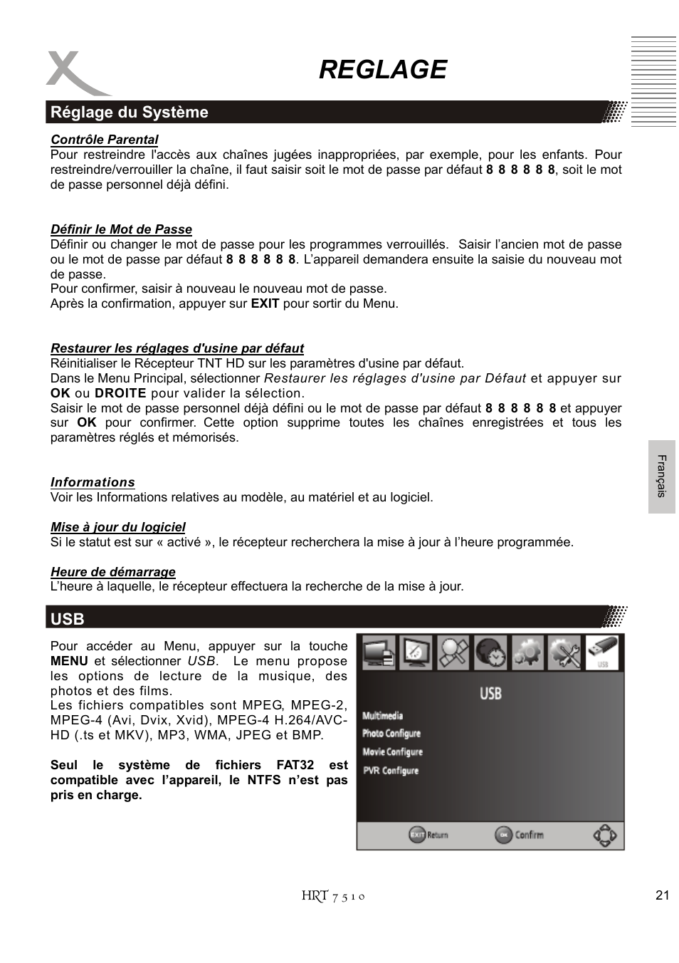 Reglage | Xoro HRT 7510 User Manual | Page 95 / 102