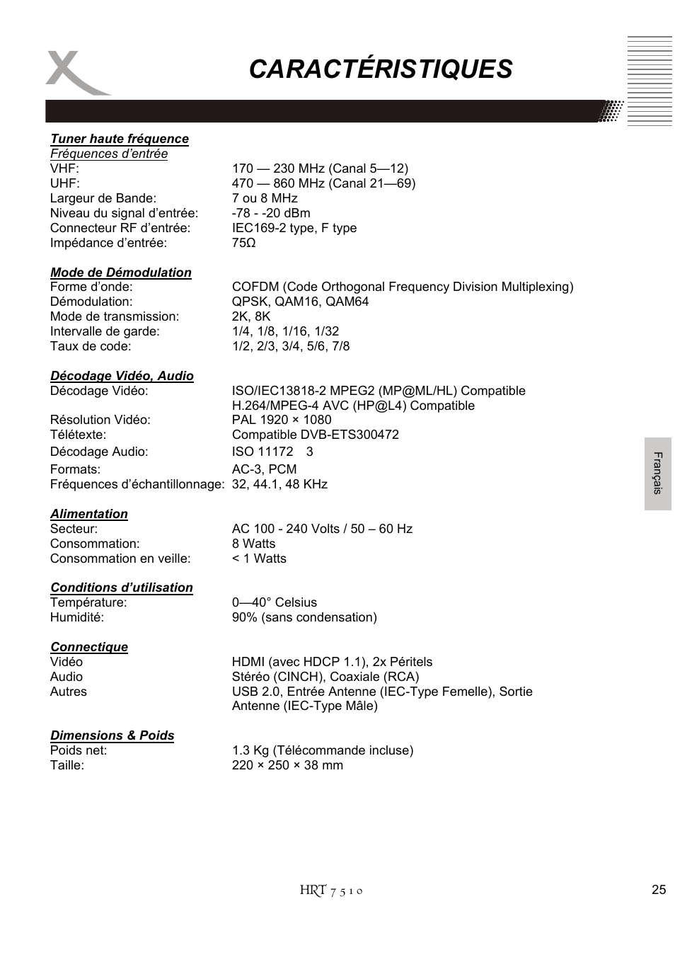 Caractéristiques | Xoro HRT 7510 User Manual | Page 99 / 102