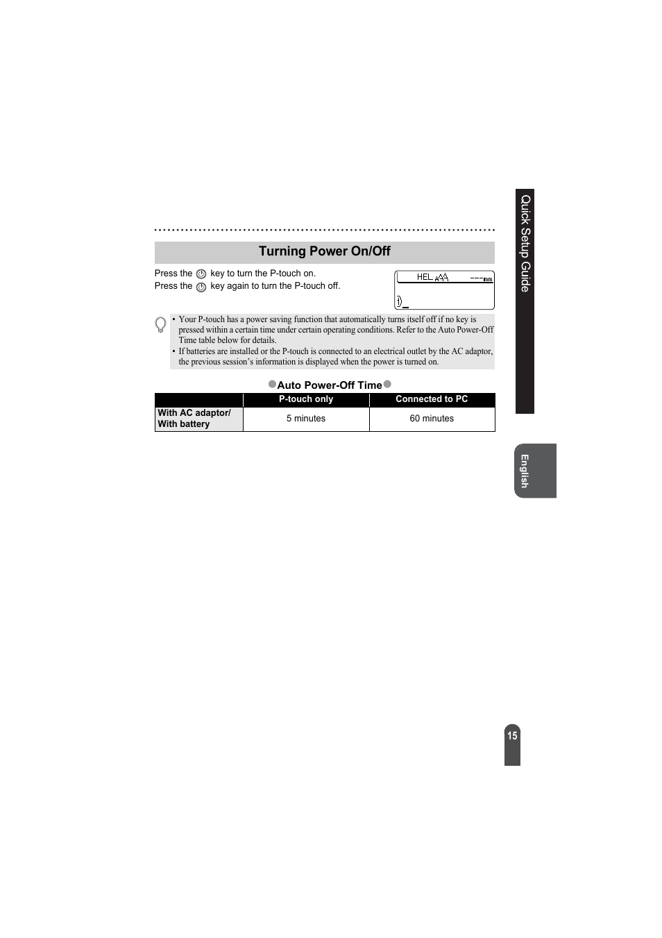 Turning power on/off, Zturning power on/off | Brother PT-2100 User Manual | Page 16 / 92