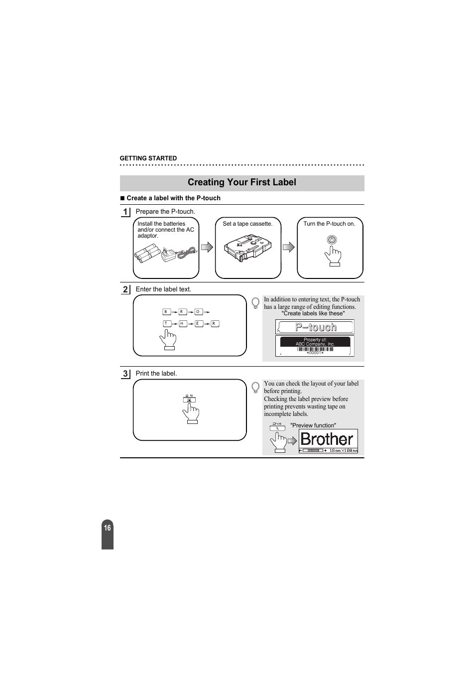 Creating your first label | Brother PT-2100 User Manual | Page 17 / 92