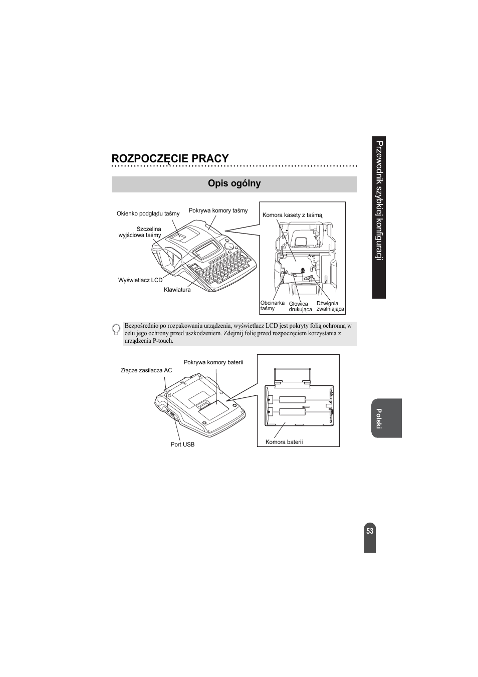 Rozpoczęcie pracy, Opis ogólny | Brother PT-2100 User Manual | Page 54 / 92