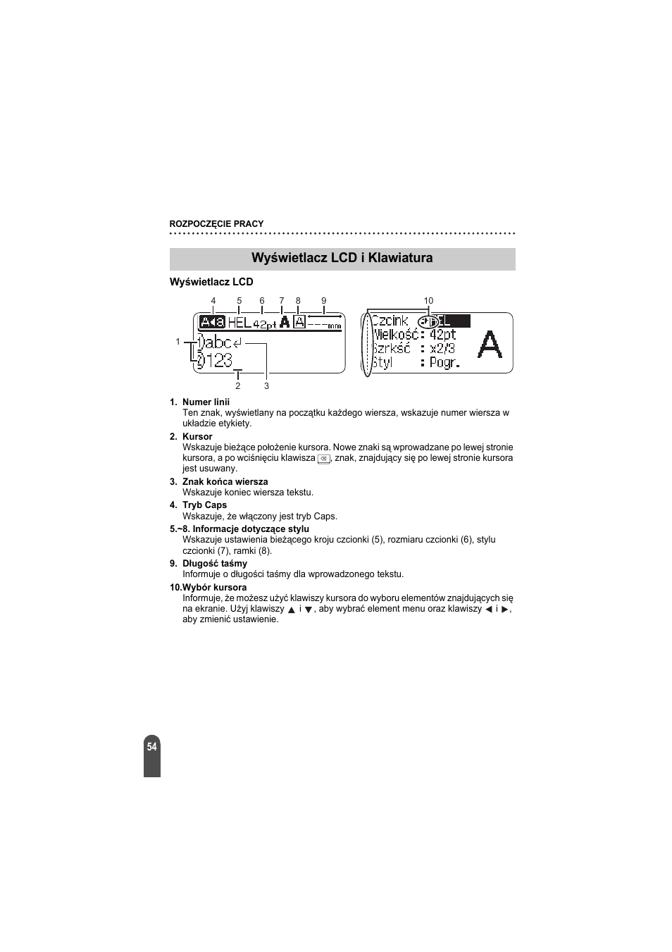 Wyświetlacz lcd i klawiatura, Wyświetlacz lcd | Brother PT-2100 User Manual | Page 55 / 92