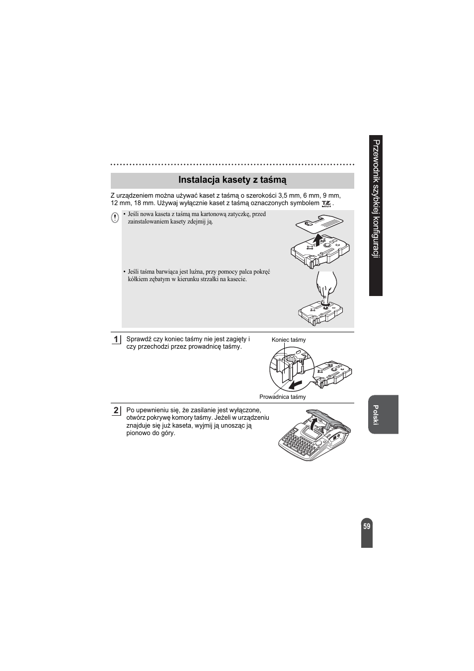 Instalacja kasety z taśmą | Brother PT-2100 User Manual | Page 60 / 92