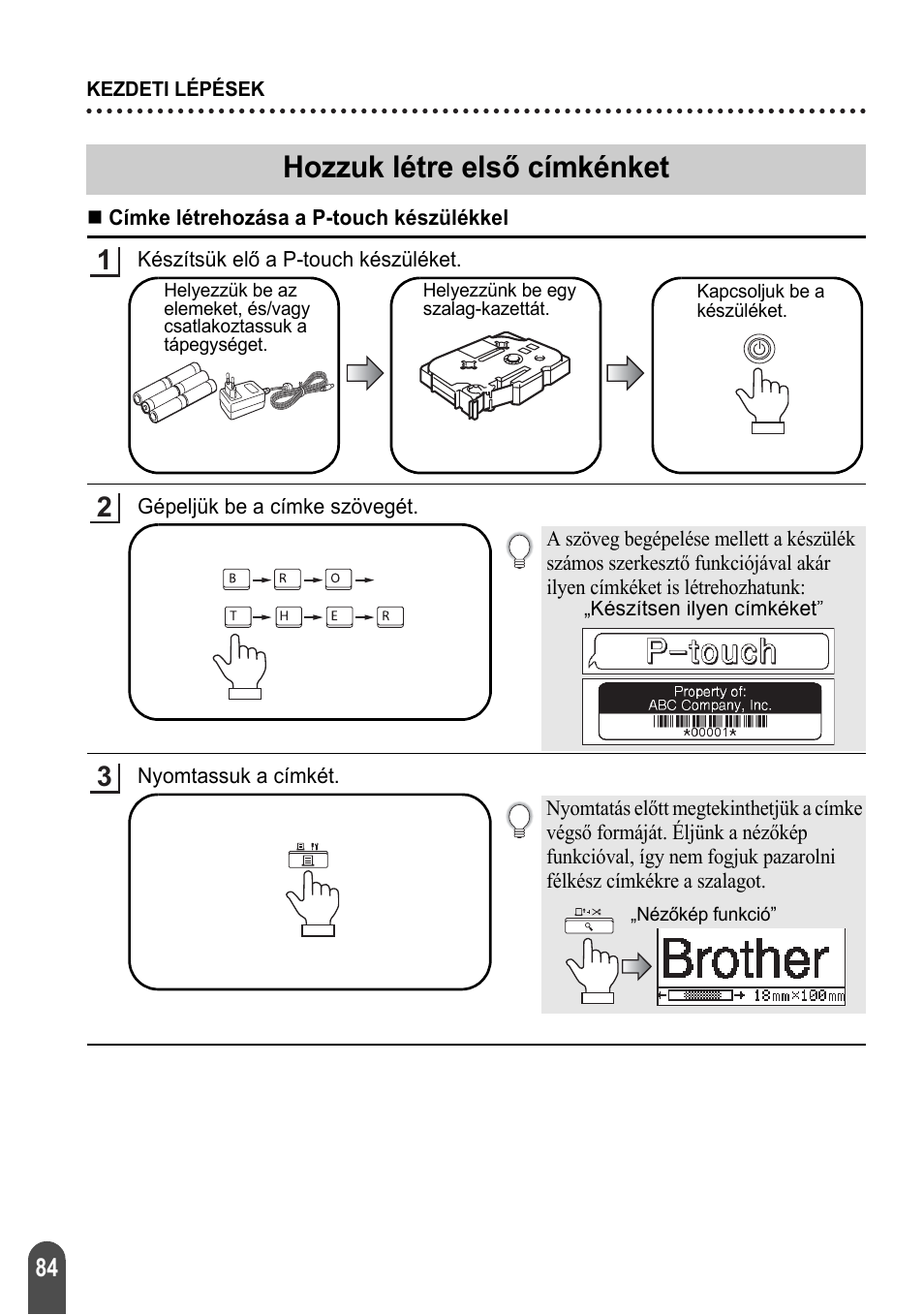 Hozzuk létre első címkénket | Brother PT-2100 User Manual | Page 85 / 92