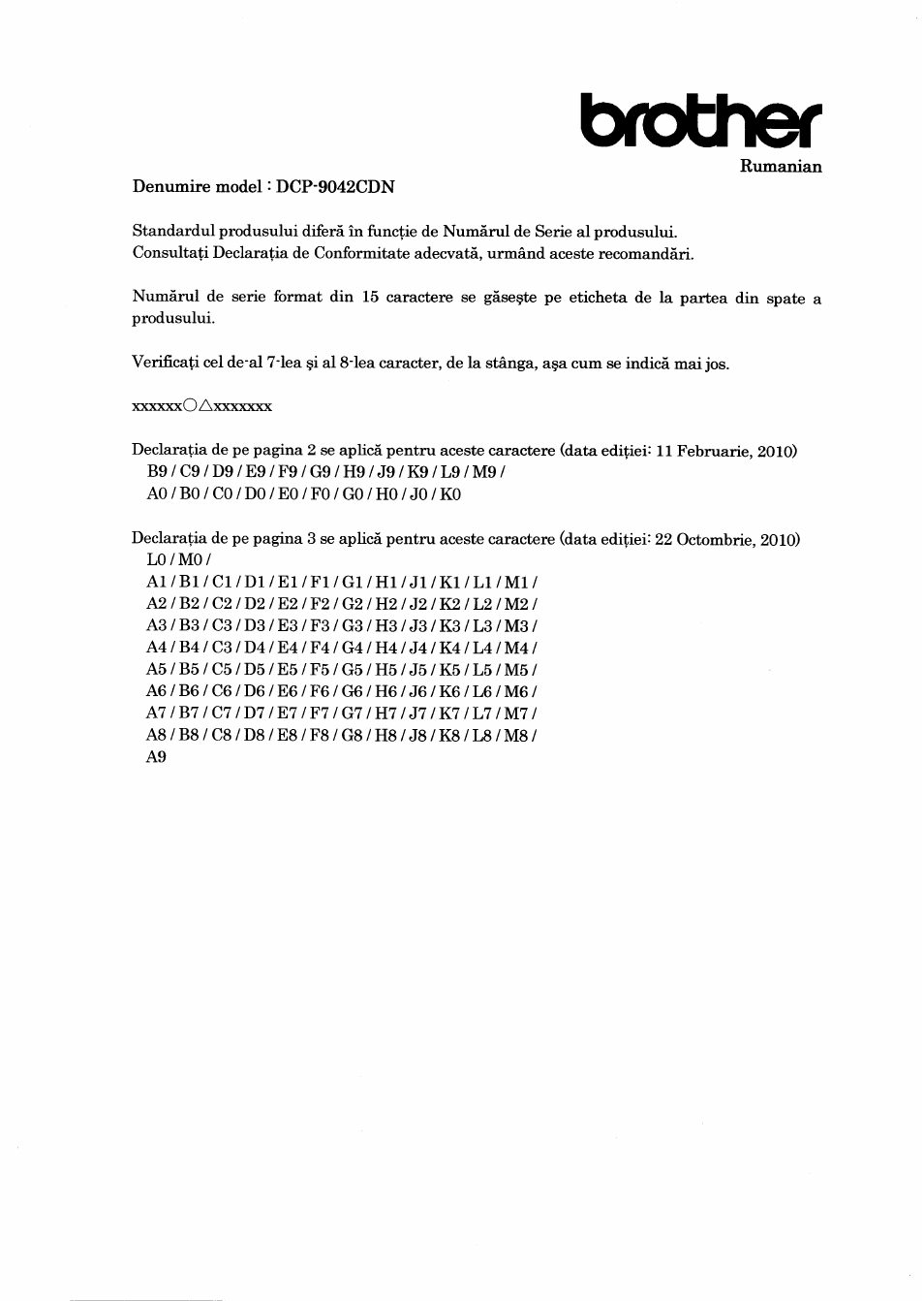 Rumanian, Brother | Brother DCP-9042CDN User Manual | Page 16 / 21