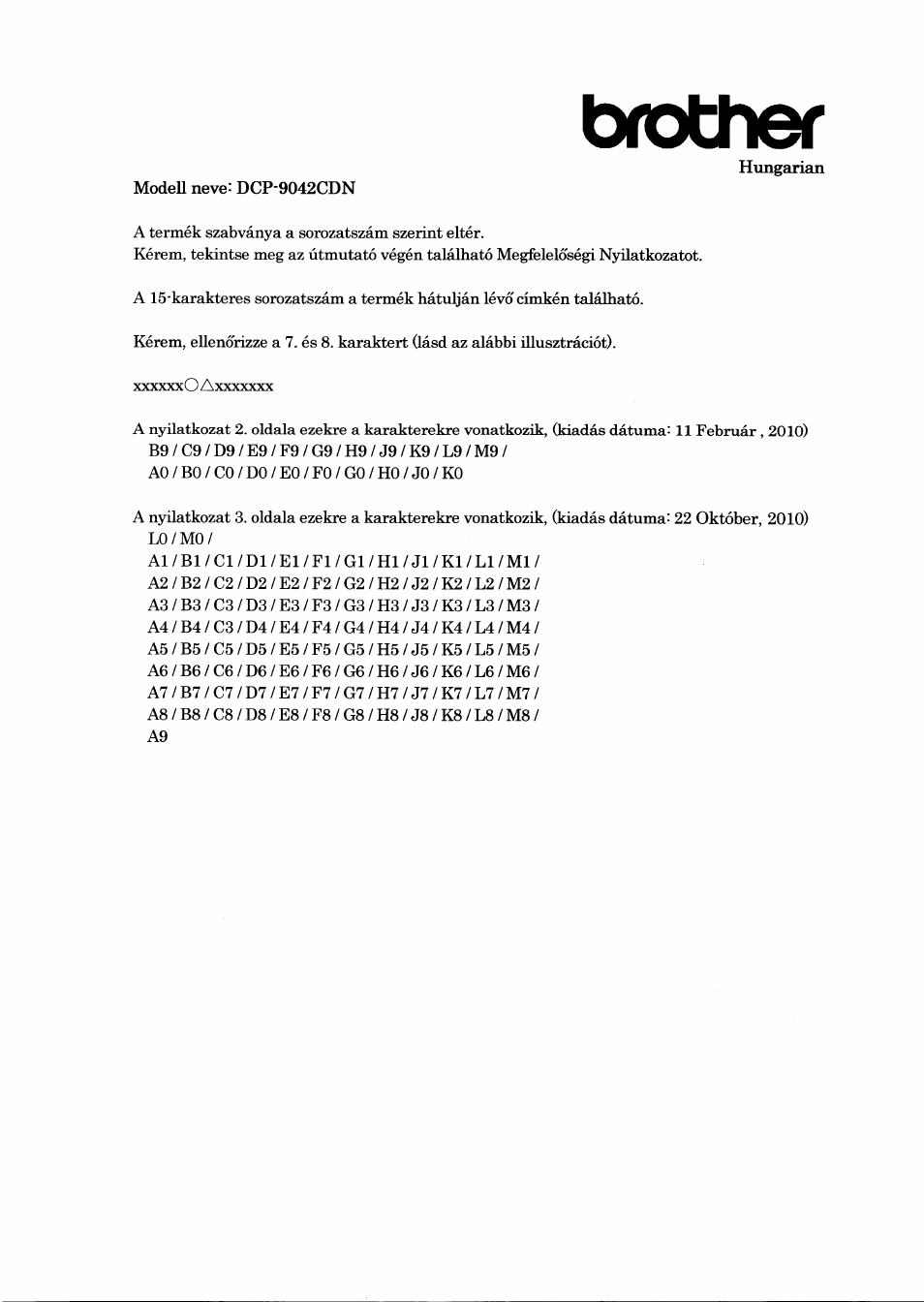 Hungarian, Brother | Brother DCP-9042CDN User Manual | Page 7 / 21
