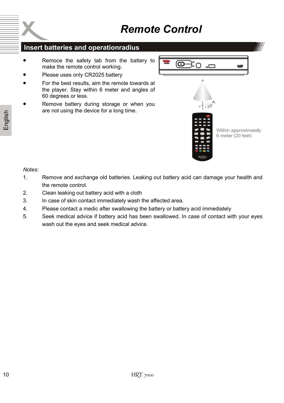 Remote control | Xoro HRT 7000 User Manual | Page 10 / 45