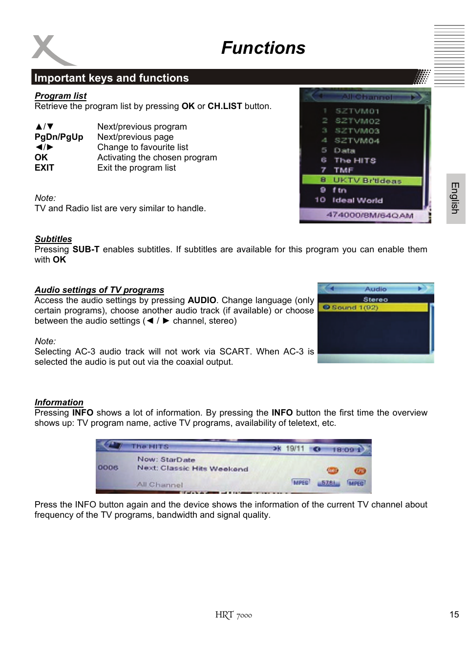 Functions | Xoro HRT 7000 User Manual | Page 15 / 45