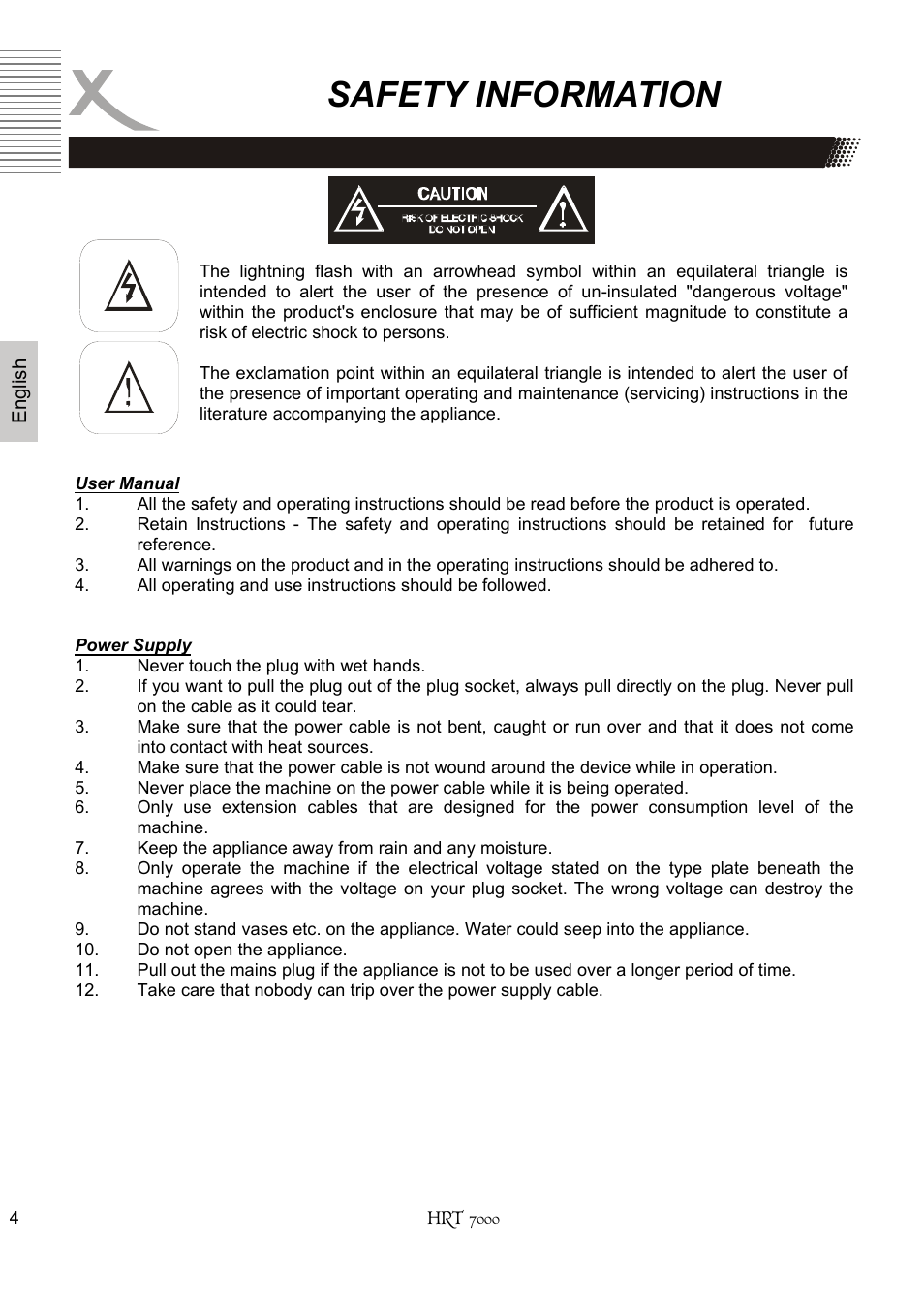 Safety information | Xoro HRT 7000 User Manual | Page 4 / 45