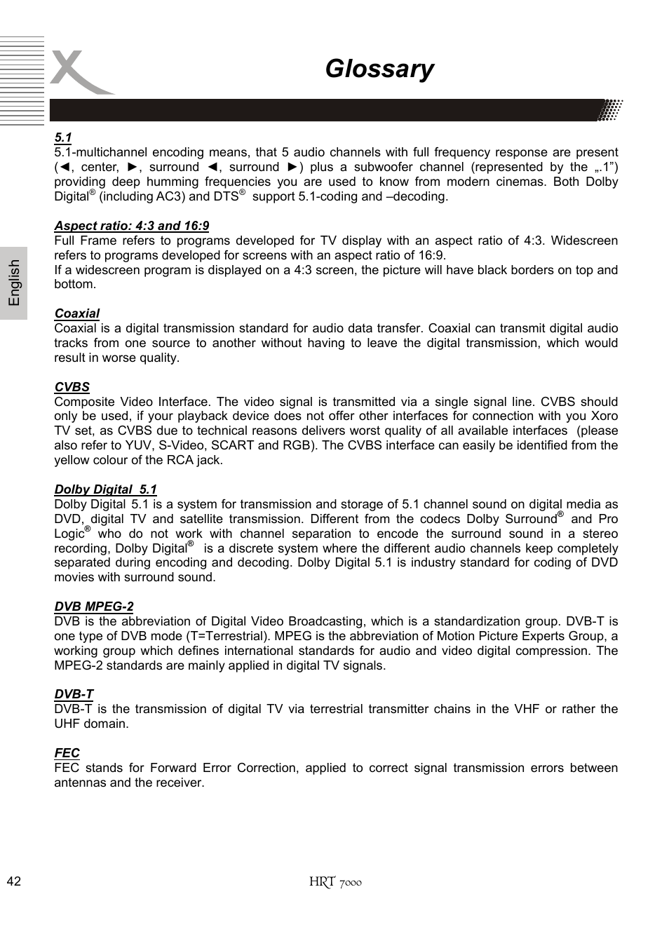 Glossary | Xoro HRT 7000 User Manual | Page 42 / 45