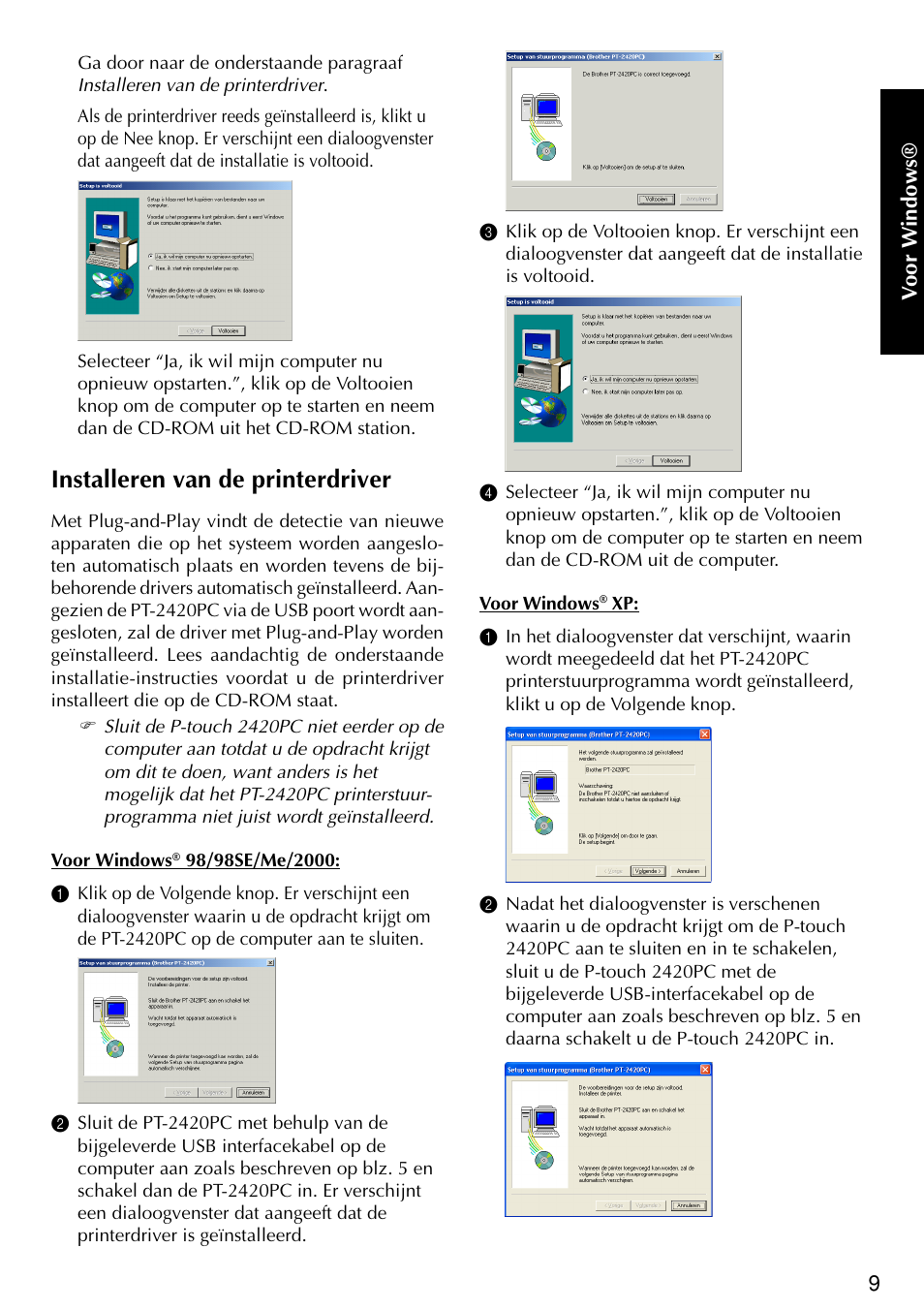 Installeren van de printerdriver | Brother PT-2420PC User Manual | Page 107 / 280