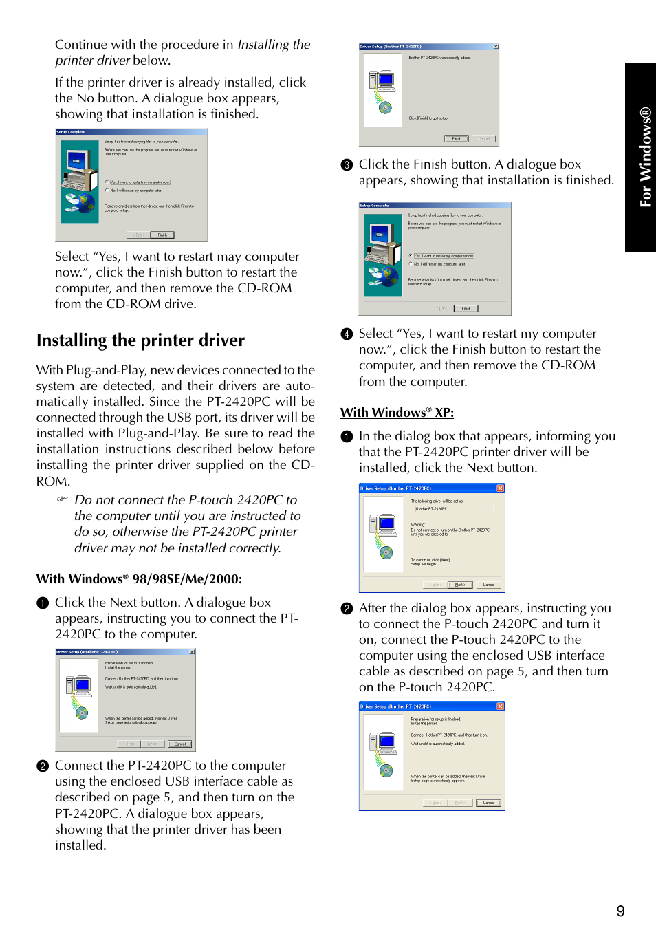 Installing the printer driver | Brother PT-2420PC User Manual | Page 13 / 280