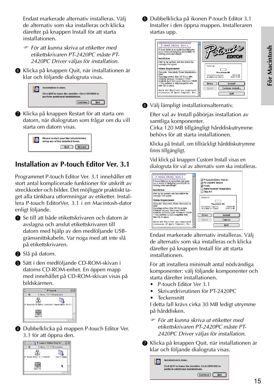 Installation av p-touch editor ver. 3.1 | Brother PT-2420PC User Manual | Page 143 / 280