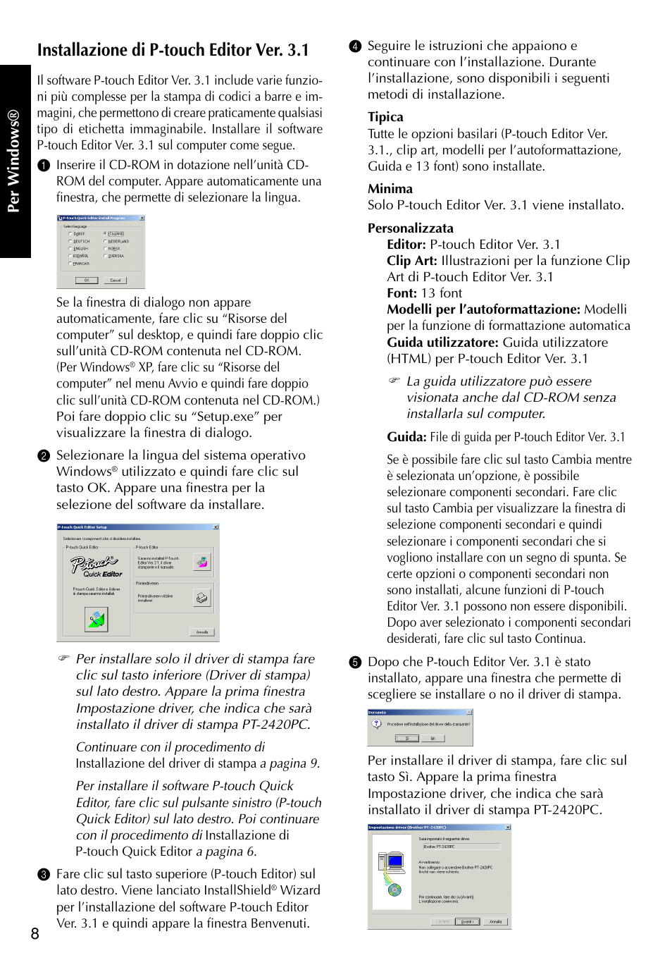 Installazione di p-touch editor ver. 3.1 | Brother PT-2420PC User Manual | Page 196 / 280