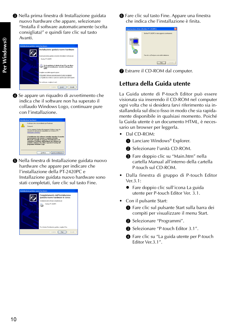 Lettura della guida utente | Brother PT-2420PC User Manual | Page 198 / 280