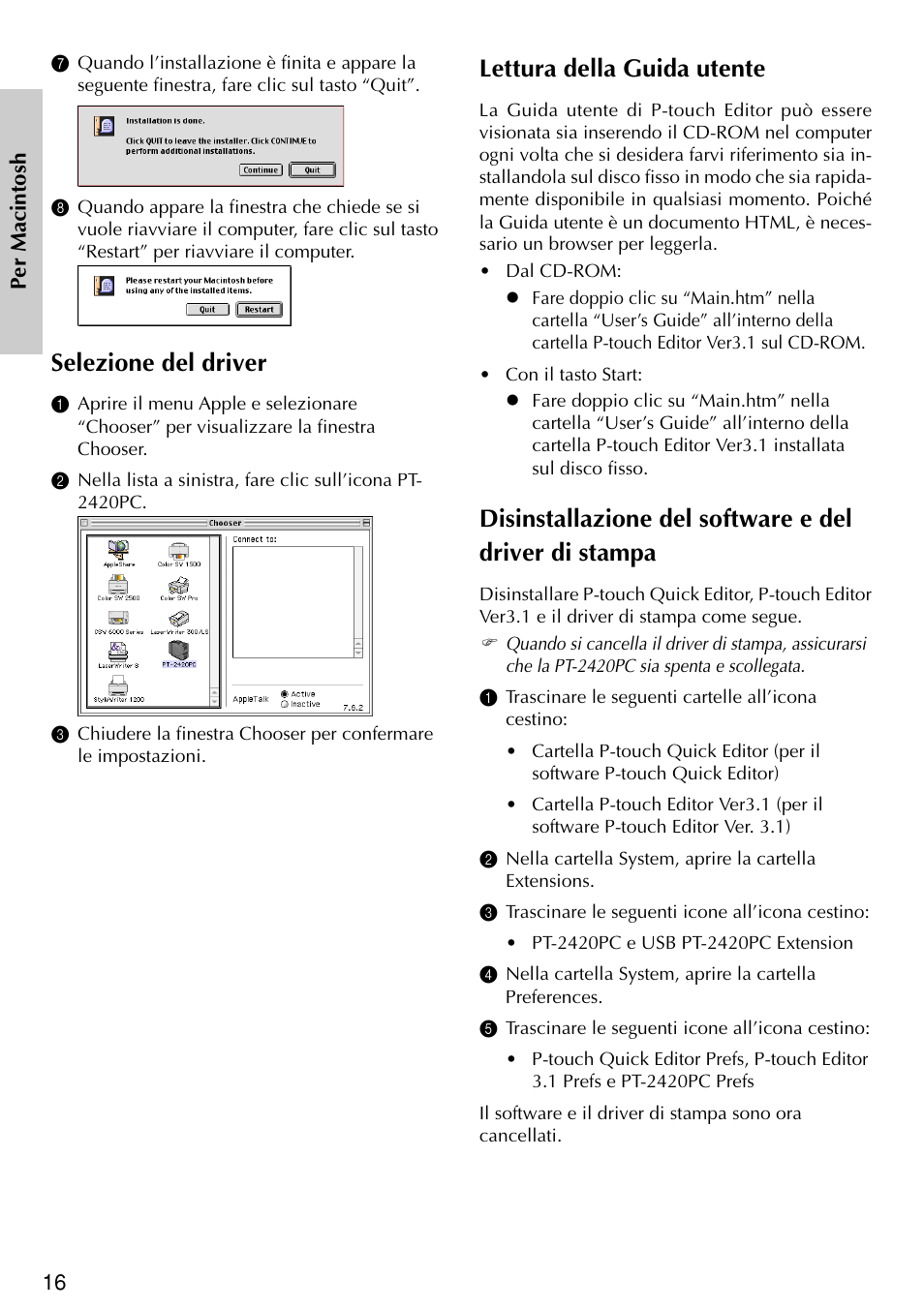 Selezione del driver, Lettura della guida utente | Brother PT-2420PC User Manual | Page 204 / 280