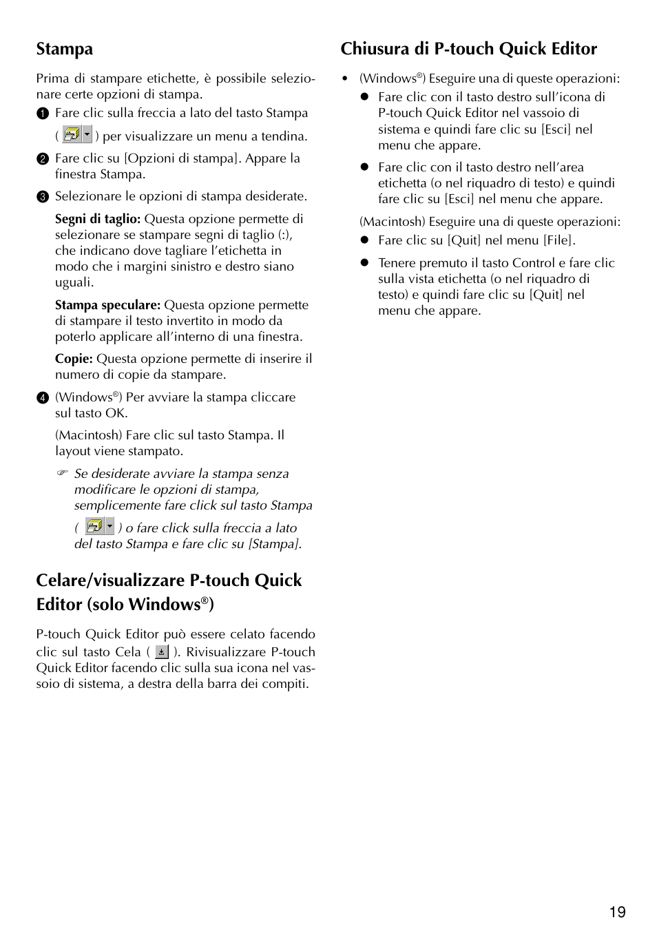 Stampa, Chiusura di p-touch quick editor | Brother PT-2420PC User Manual | Page 207 / 280