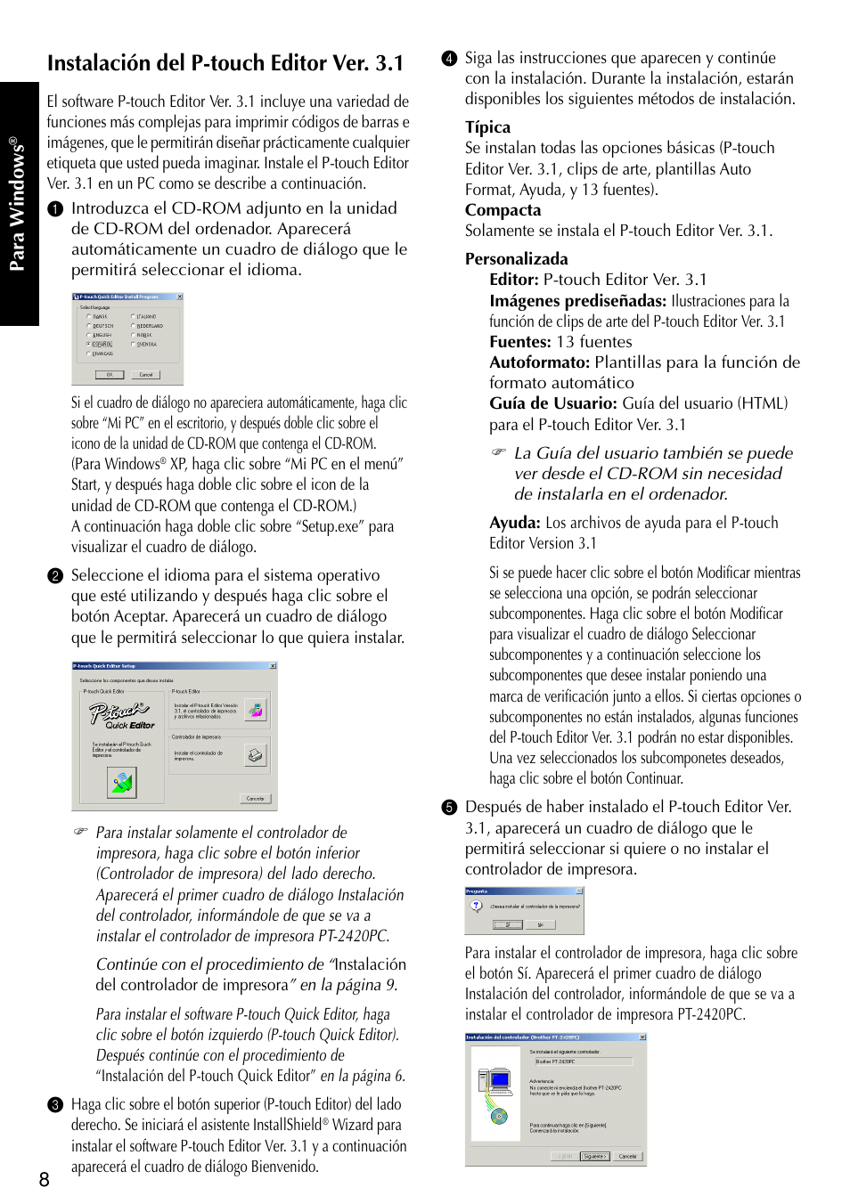 Instalación del p-touch editor ver. 3.1 | Brother PT-2420PC User Manual | Page 226 / 280