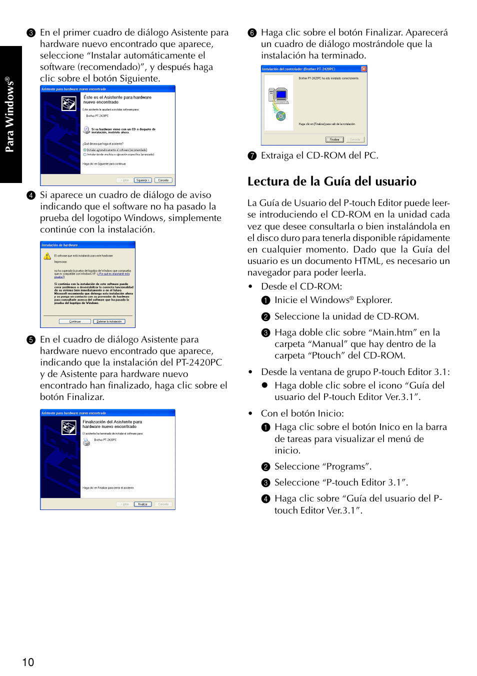 Lectura de la guía del usuario | Brother PT-2420PC User Manual | Page 228 / 280