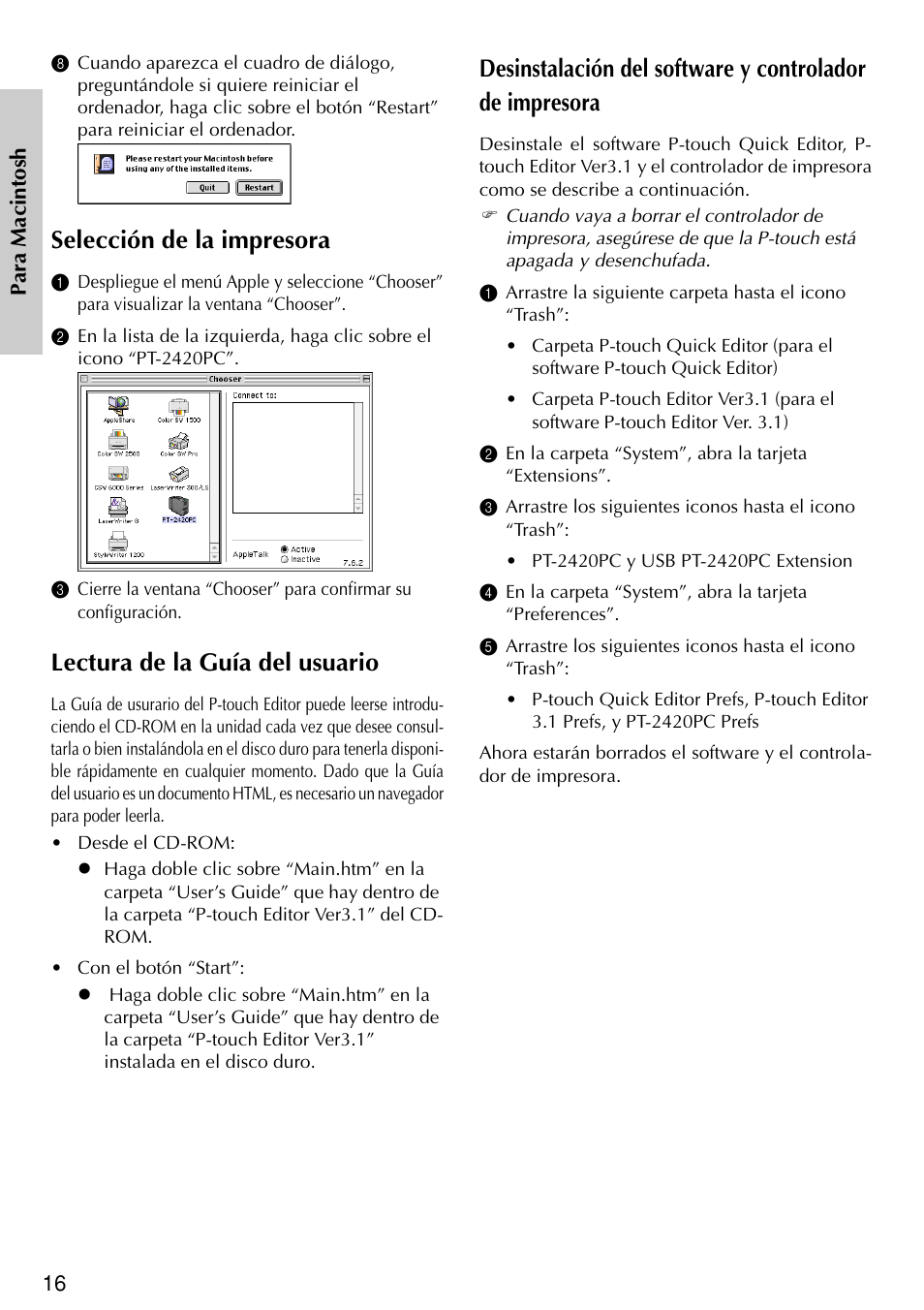 Selección de la impresora, Lectura de la guía del usuario | Brother PT-2420PC User Manual | Page 234 / 280