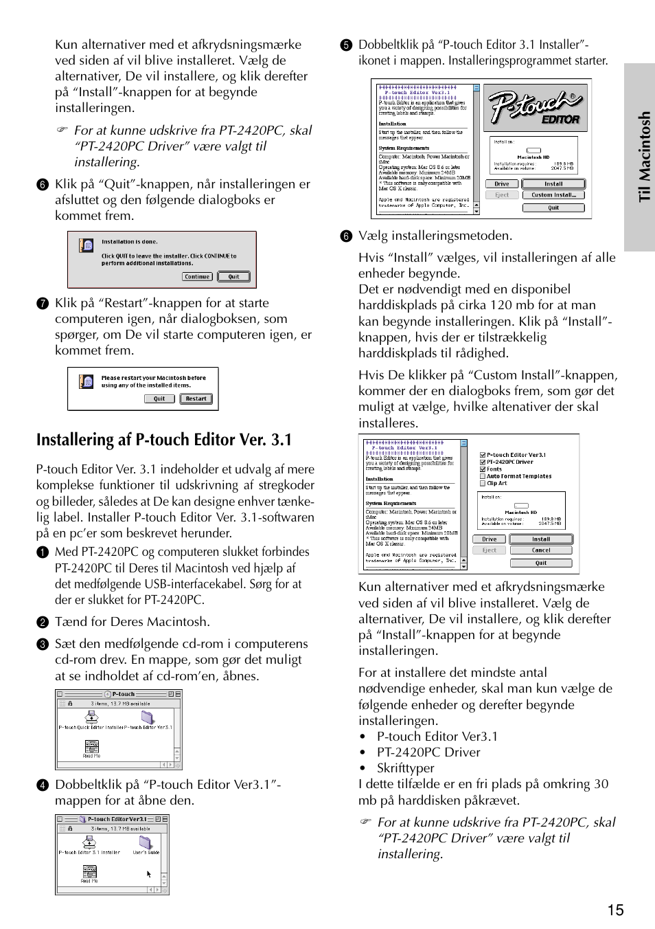 Installering af p-touch editor ver. 3.1 | Brother PT-2420PC User Manual | Page 263 / 280