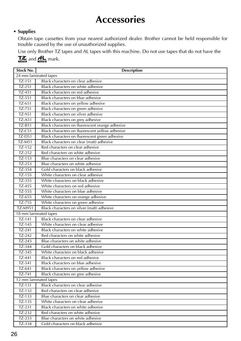 Accessories | Brother PT-2420PC User Manual | Page 30 / 280