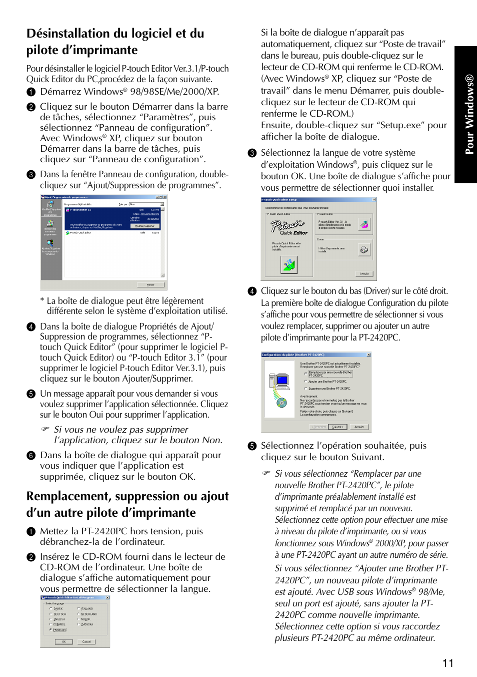 Pour w indows | Brother PT-2420PC User Manual | Page 45 / 280