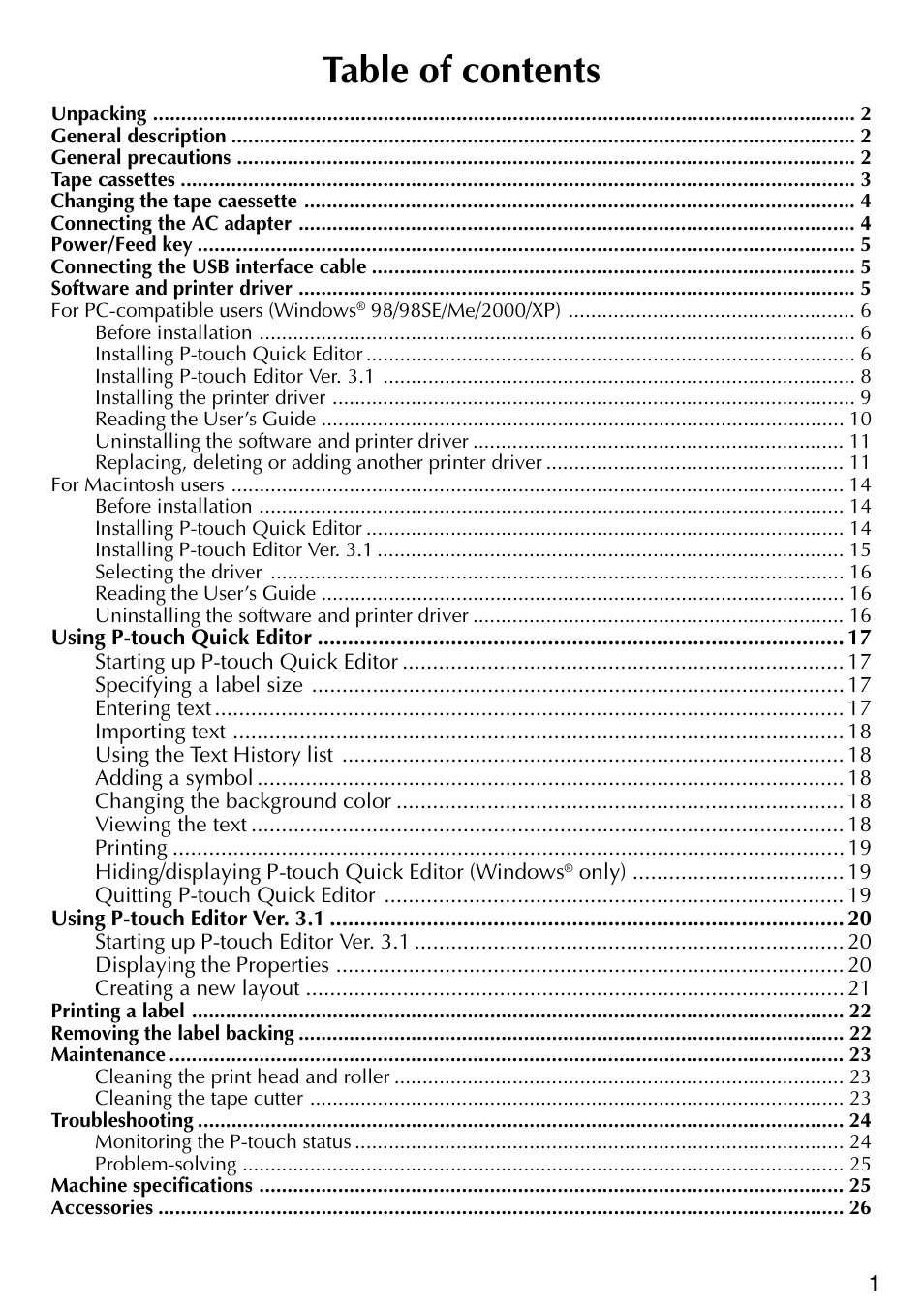 Brother PT-2420PC User Manual | Page 5 / 280