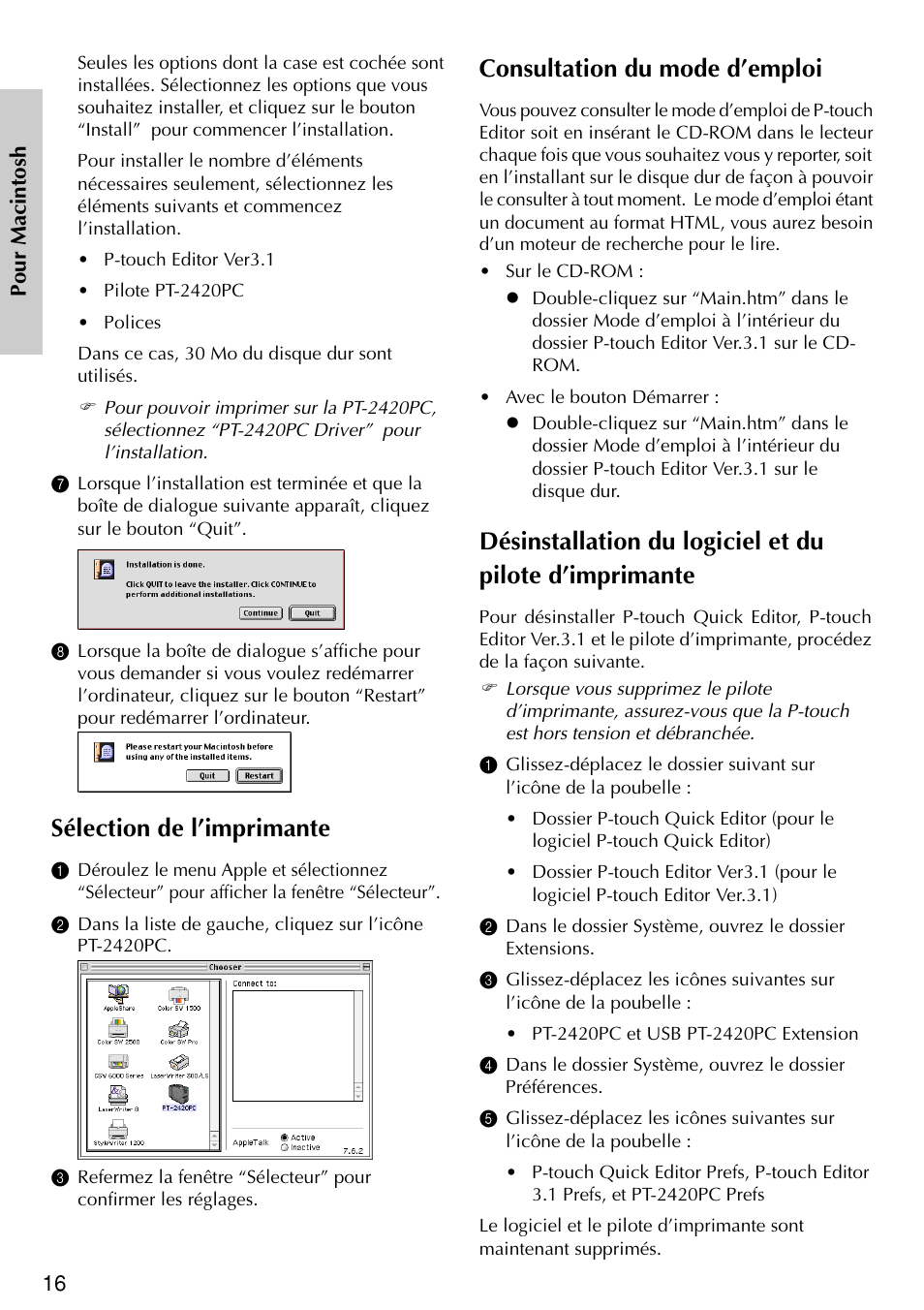 Sélection de l’imprimante, Consultation du mode d’emploi | Brother PT-2420PC User Manual | Page 50 / 280