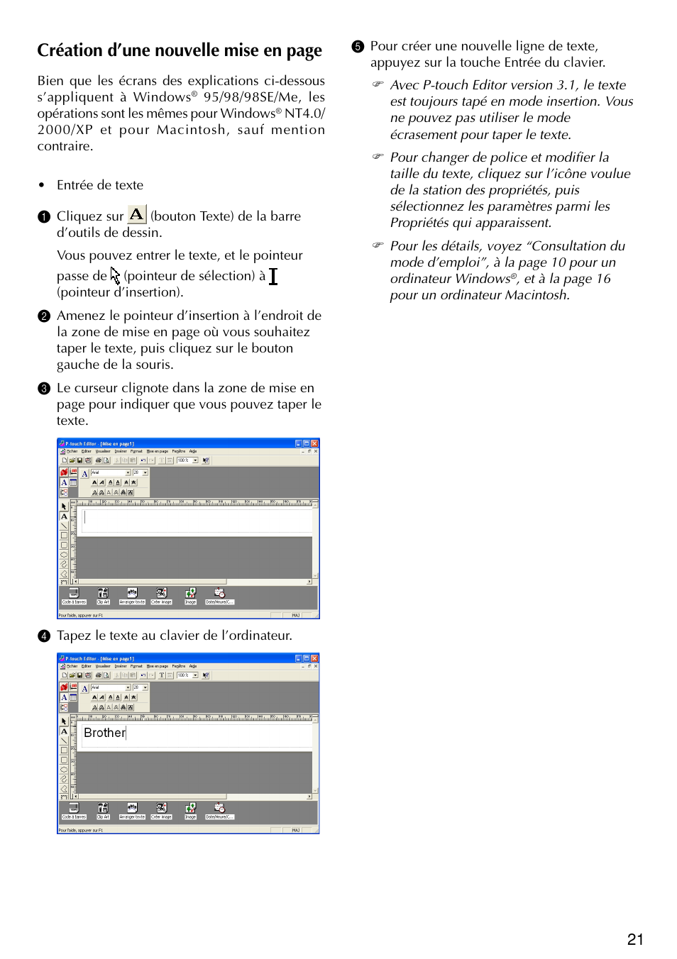 Création d’une nouvelle mise en page | Brother PT-2420PC User Manual | Page 55 / 280