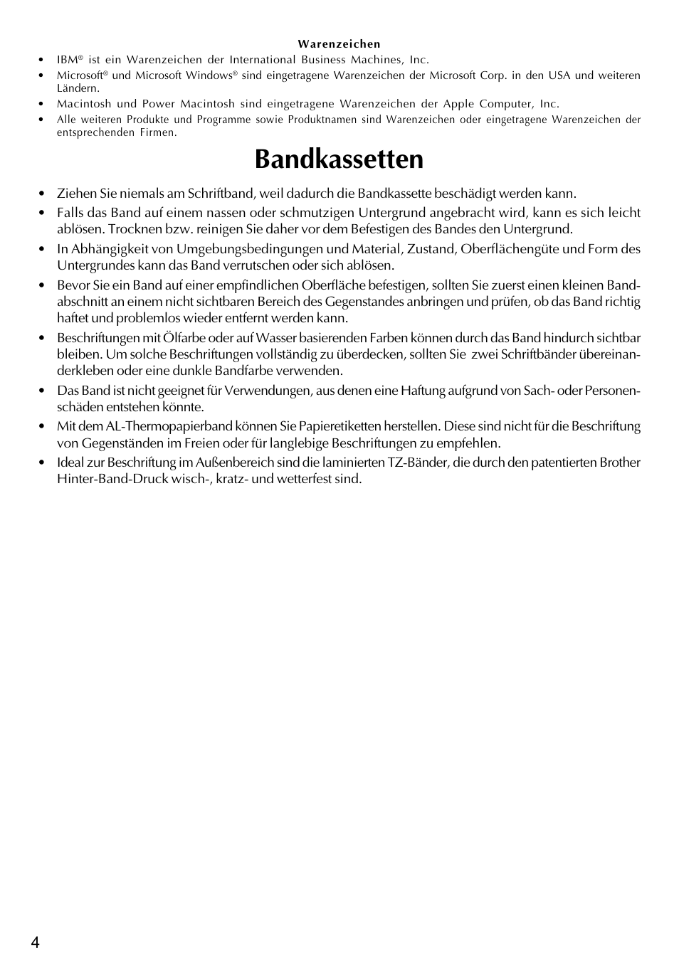 Bandkassetten | Brother PT-2420PC User Manual | Page 68 / 280