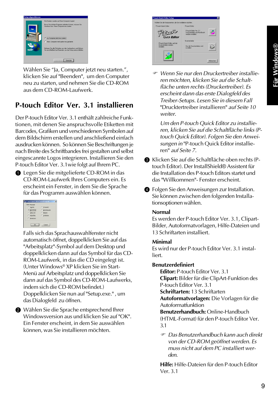 P-touch editor ver. 3.1 installieren | Brother PT-2420PC User Manual | Page 73 / 280
