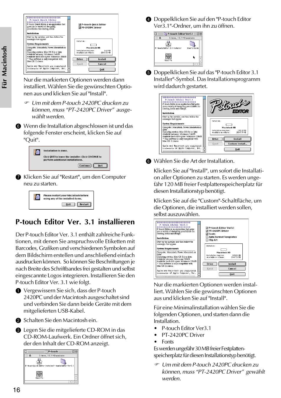 P-touch editor ver. 3.1 installieren | Brother PT-2420PC User Manual | Page 80 / 280